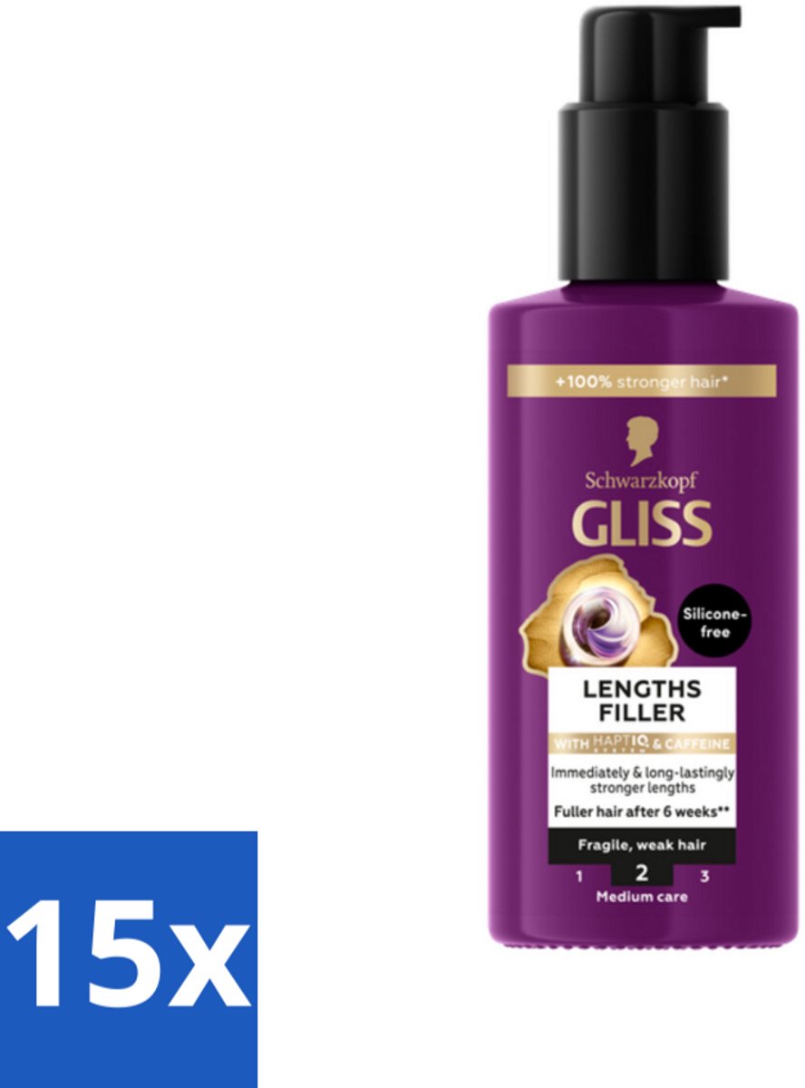 15 x Gliss - Haarserum - Lengths Filler - Siliconenvrij met Cafeïne - Voor Sterker Haar - 100 ml - Haarserum - Cafeïne - Haarversterking - Haarbreuk - Voller Haar