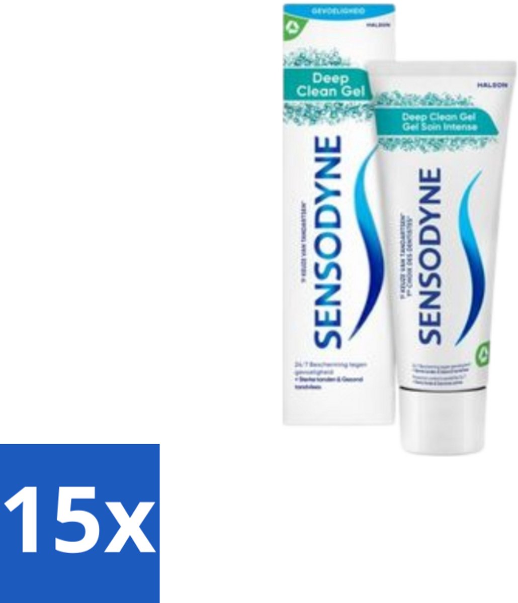 15 x Sensodyne - Tandpasta - Deep Clean Gel - Grondige Reiniging - 75 ml - Gevoelige Tanden - Tandpasta - Diepe Reiniging - Fluoride - Mondgevoel
