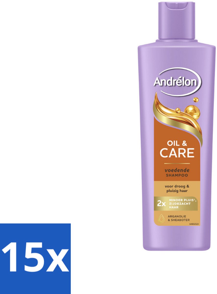 15 x Andrélon – Shampoo – Oil & Care – 250 ml - Droog Haar - Pluis - Haar Verzorging - Arganolie - Sheaboter