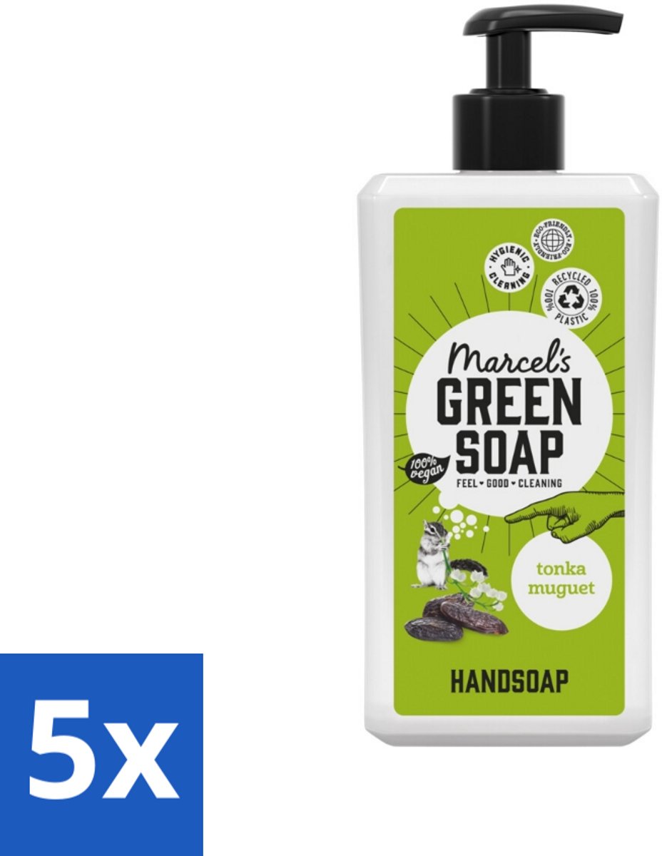 5 x Marcel's Green Soap - Handzeep - Tonka & Muguet - Zachte verzorging - 500 ml - Handzeep - Natuurlijke Handzeep - Plantaardige Handzeep - Zachte Handzeep - Handzeep Tonka Muguet
