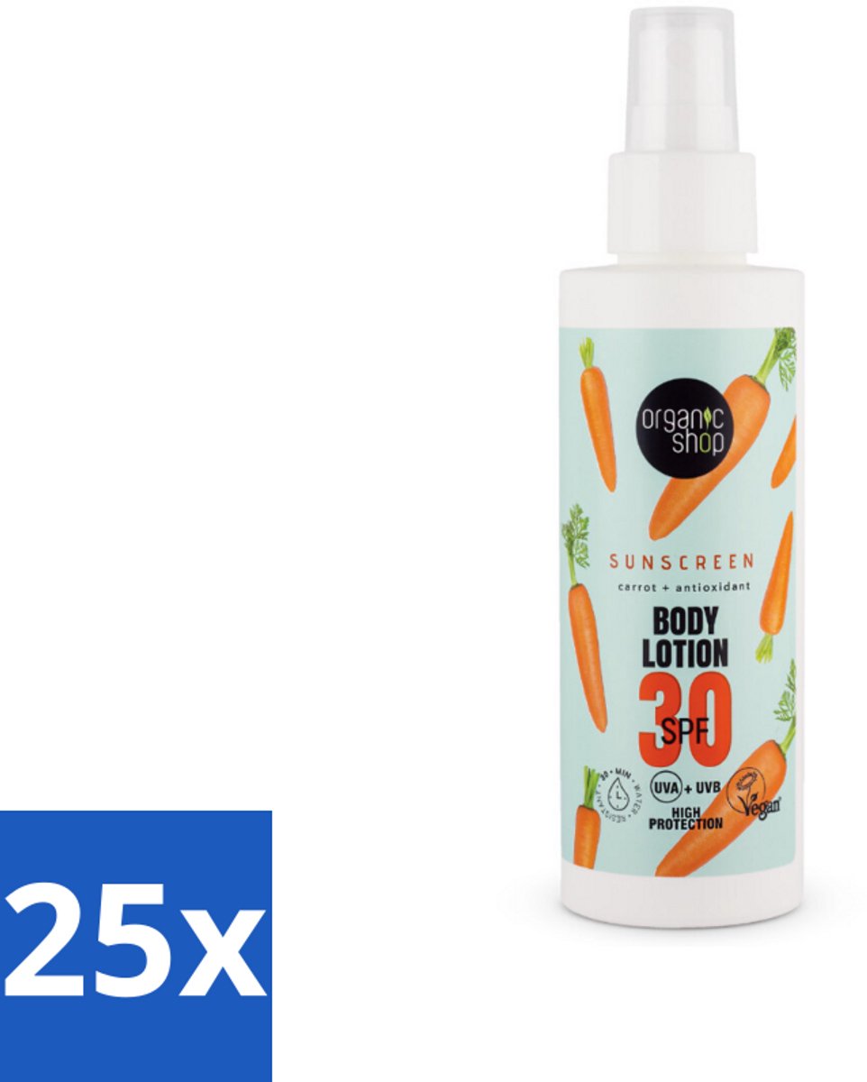 25 x Organic Shop - Zonnebrandcrème SPF 30 - Bescherming tegen de Zon - 150 ml - Zonbescherming - Zonnebrandcrème - SPF 30 - Natuurlijke Zonbescherming - Antioxidanten