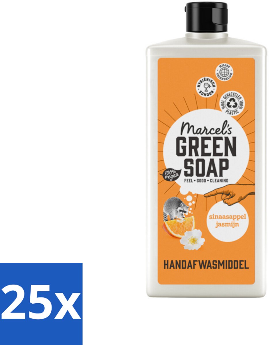 25 x Marcel's Green Soap - Afwasmiddel - Sinaasappel & Jasmijn - Voor dagelijks gebruik - 500 ml - Afwasmiddel Sinaasappel Jasmijn - Natuurlijk Afwasmiddel - Plantaardige Zepen - Biologisch Afbreekbaar - Schone Vaat