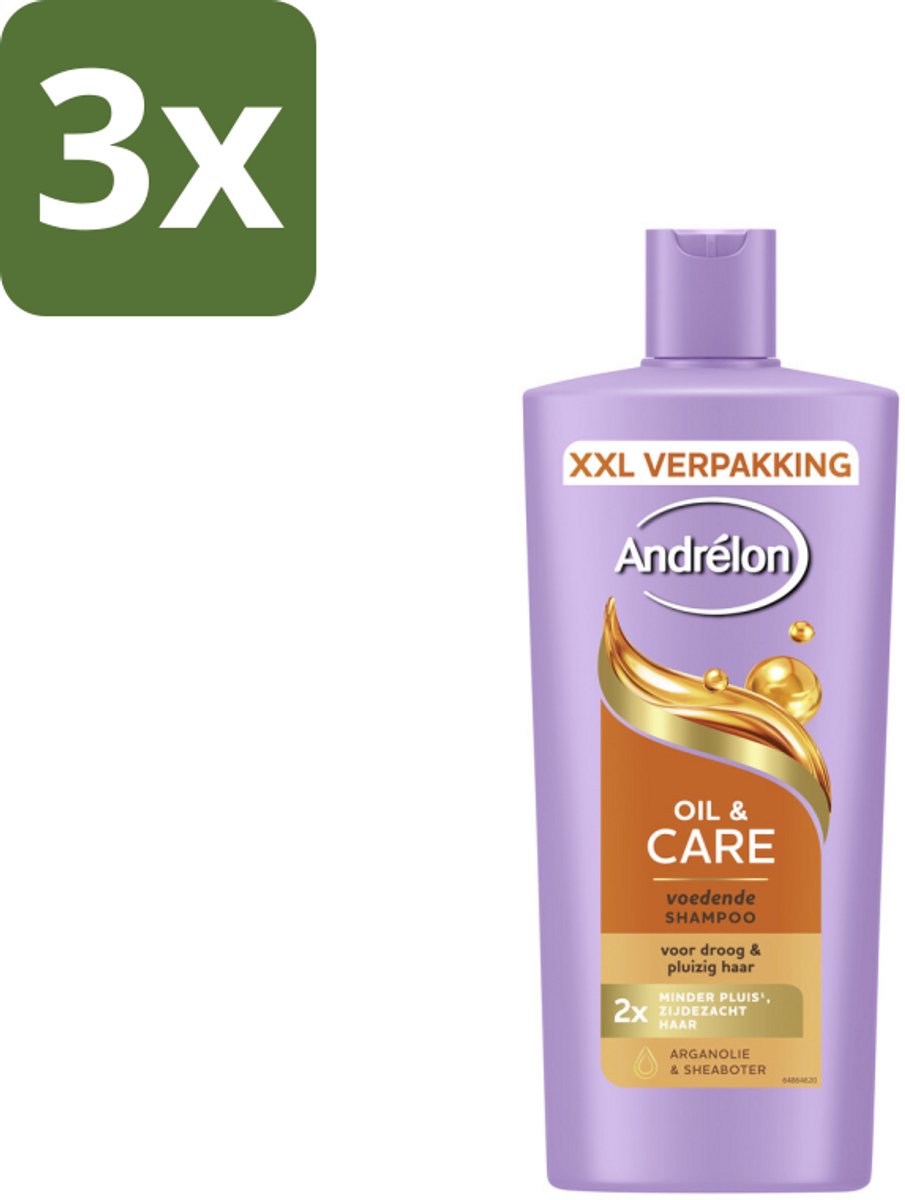 3 x Andrélon – Shampoo – Oil & Care – 685 ml - Droog Haar - Pluis - Haar Verzorging - Haar Glans - Haar Voeding