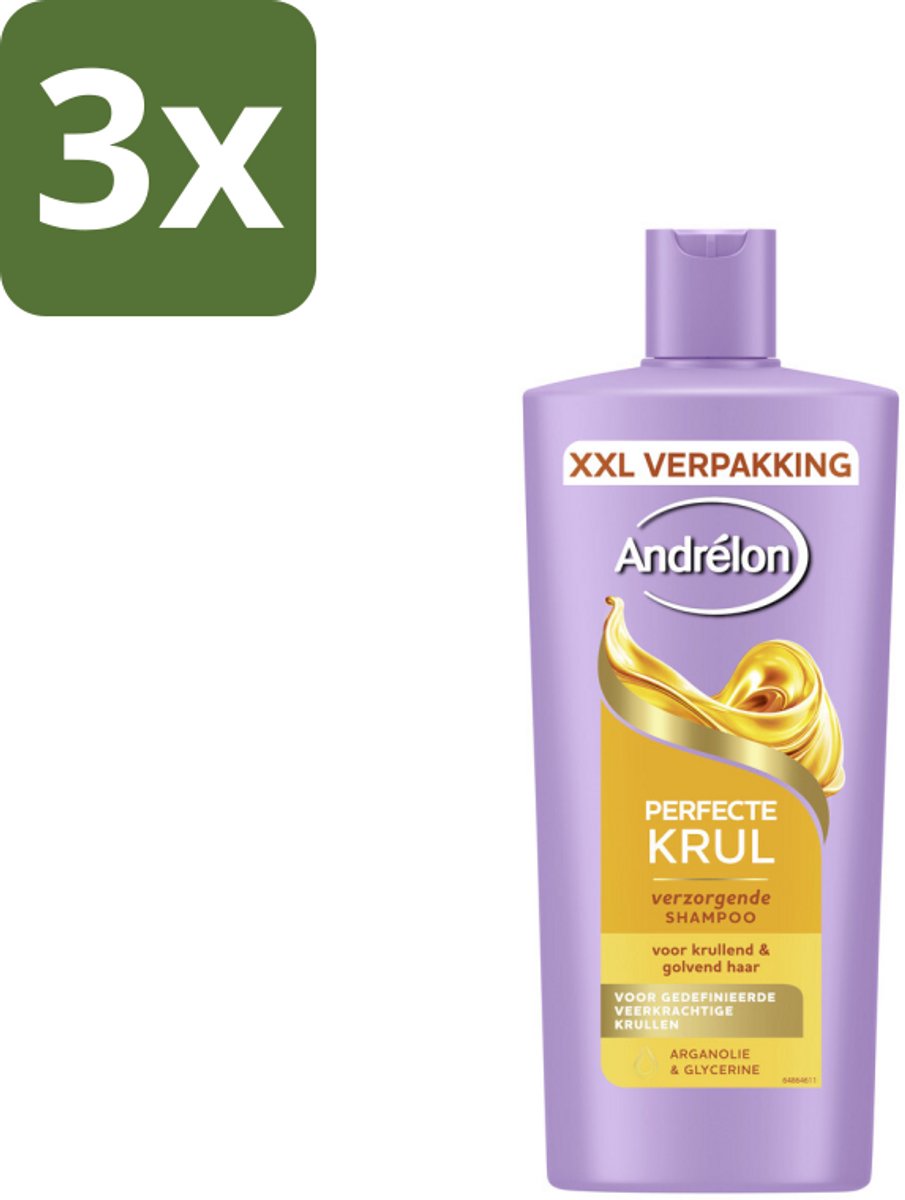 3 x Andrélon – Shampoo – Perfecte Krul – 685 ml - Krullend Haar - Pluisvrije Krullen - Gedefinieerde Krullen - Veerkrachtig Haar - Arganolie