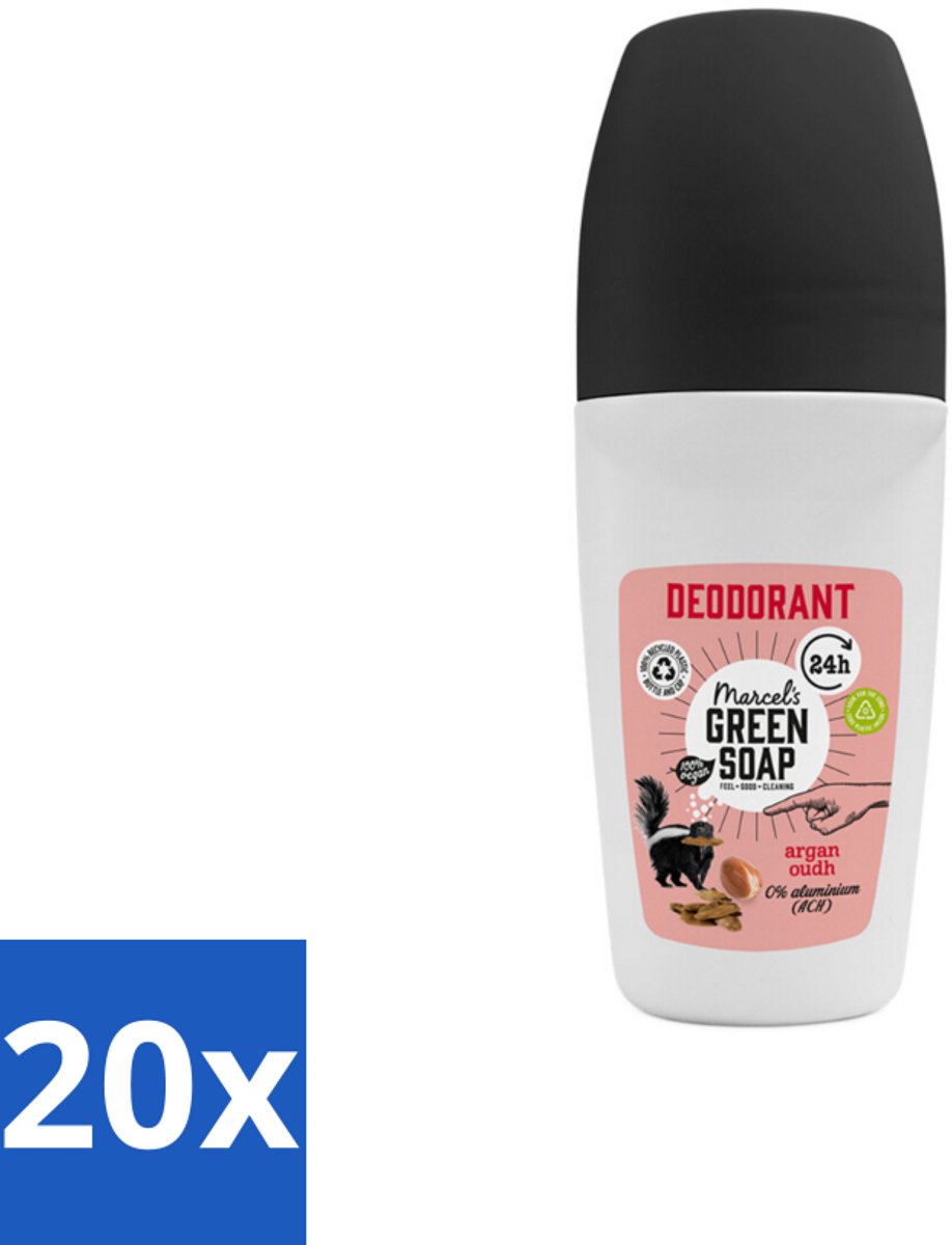 20 x Marcel's Green Soap - Deodorant Roller - Argan & Oudh - Langdurige frisheid - 50 ml - Deodorant Roller - Argan & Oudh - Langdurige Frisheid - Natuurlijke Deodorant - Vegan Deodorant