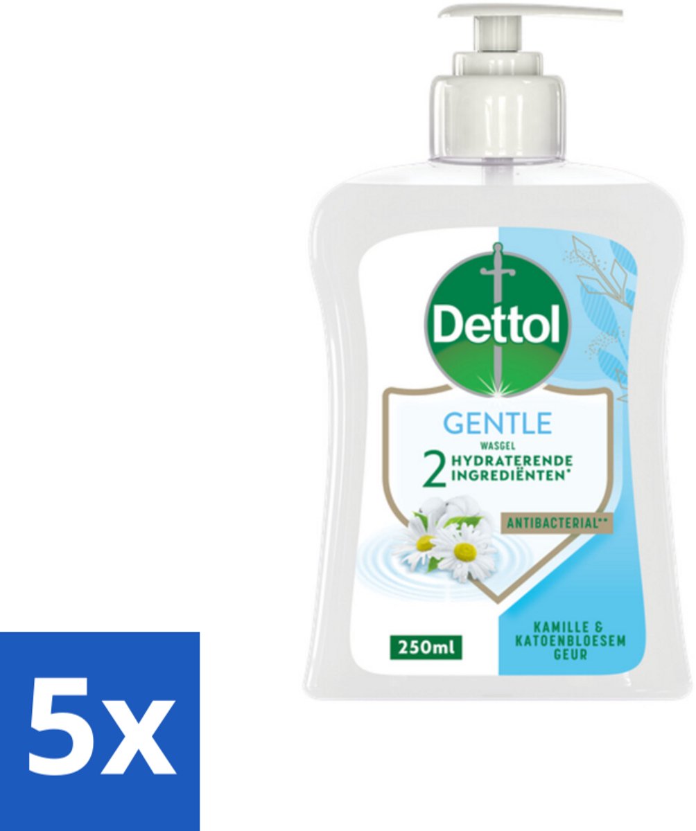 5 x Dettol - Handzeep - Gentle - Kamille & Katoenbloesem - 250 ml - Handzeep - Antibacterieel - Hygiëne - Huidverzorging - Kamille