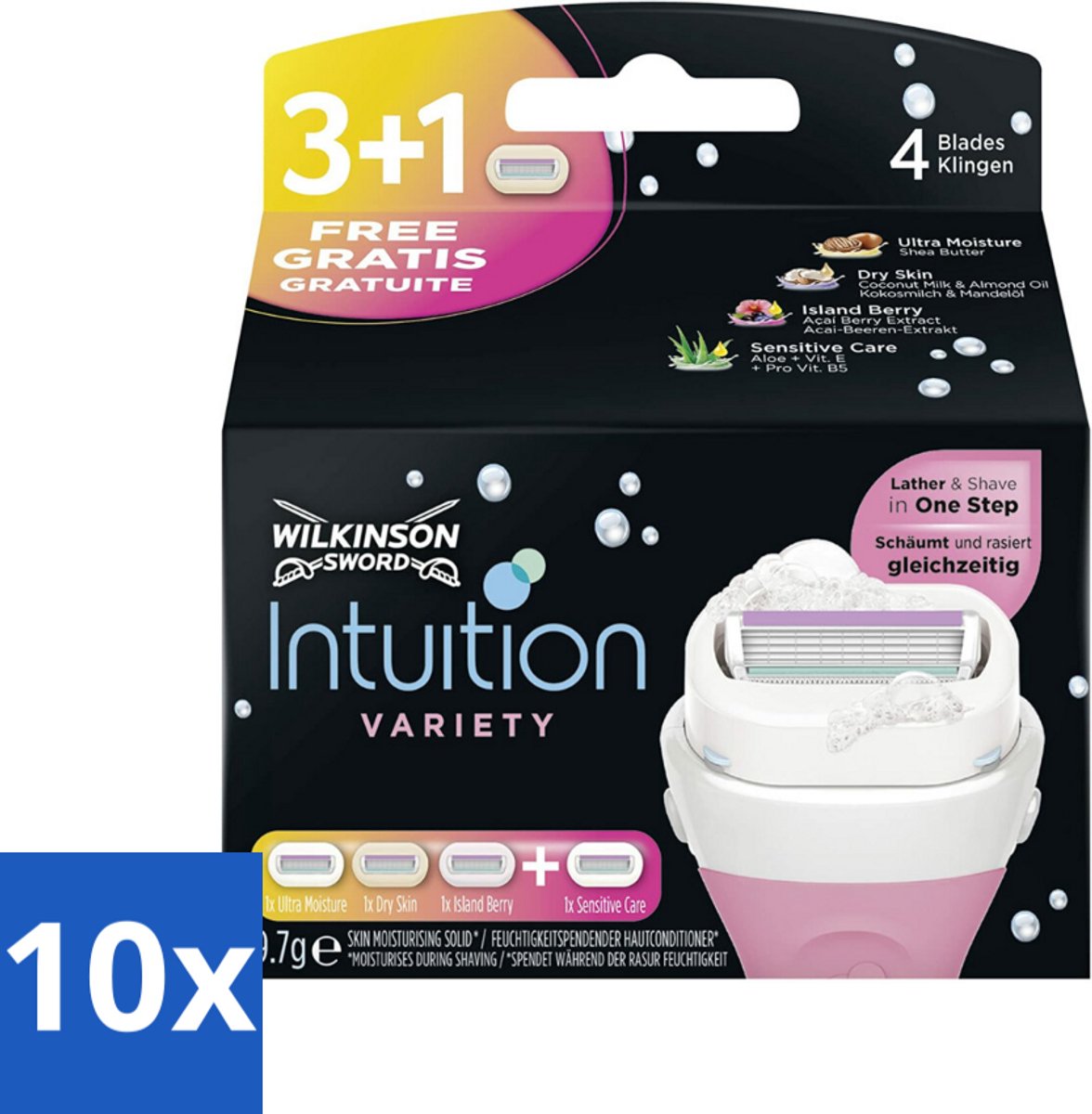 10 x Wilkinson Sword - Navulmesjes - Intuition 2-in-1 Variety - Diverse Gevoelige Huidtypes - 4 mesjes - Scheermesje Vrouw - Navulmesjes - Scheerbeurt - Huidverzorging - Schuim En Scheer