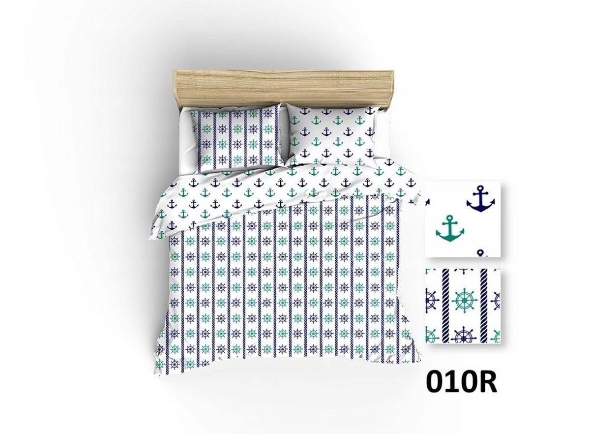 Kinderbeddengoed 90x120 cm - Wit met Blauwe en Mintgroene Ankers