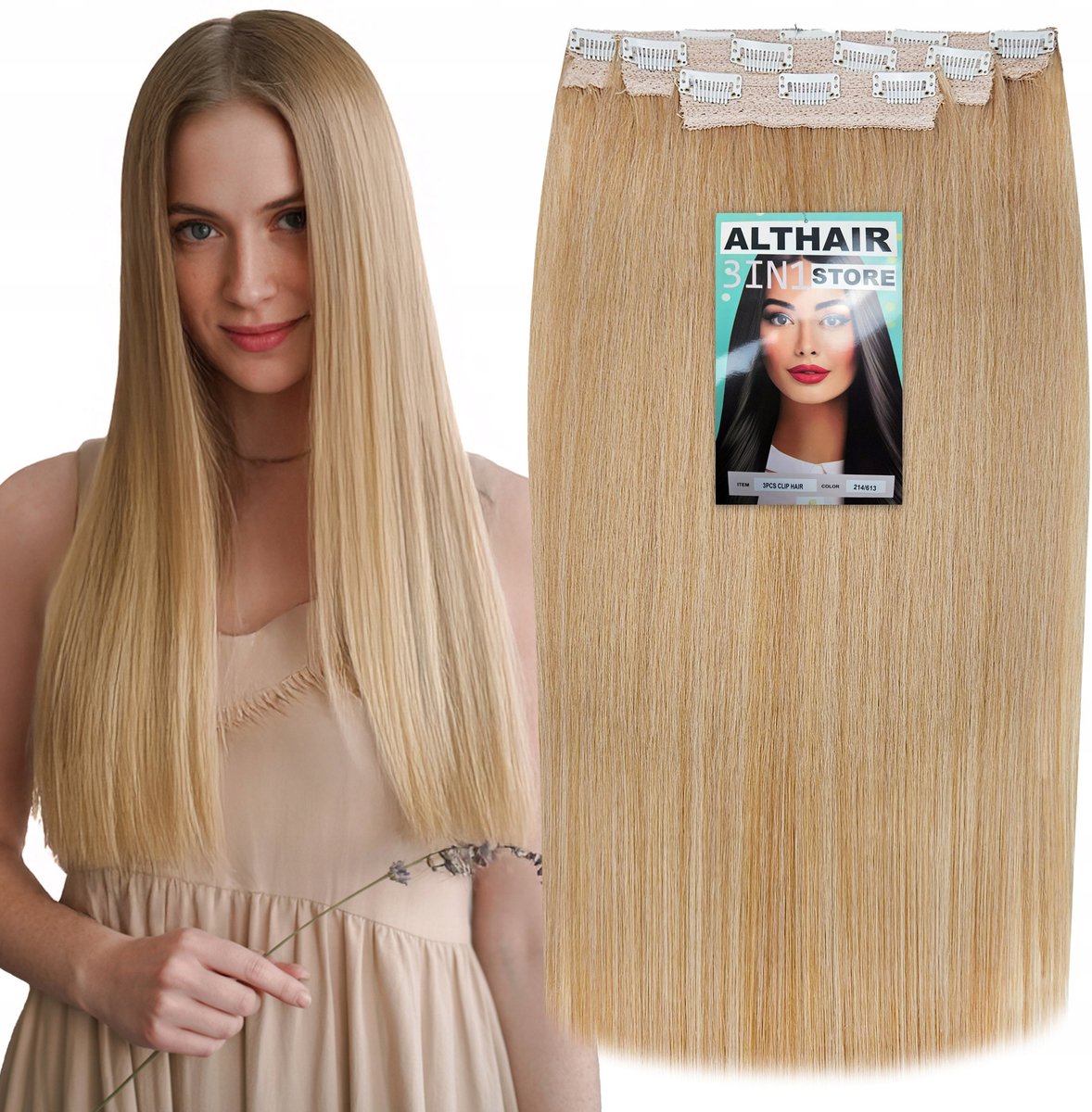 Merkloze Synthetische Clip-in Haarverlengingen 60cm - Medium Blond (3 Stuks)