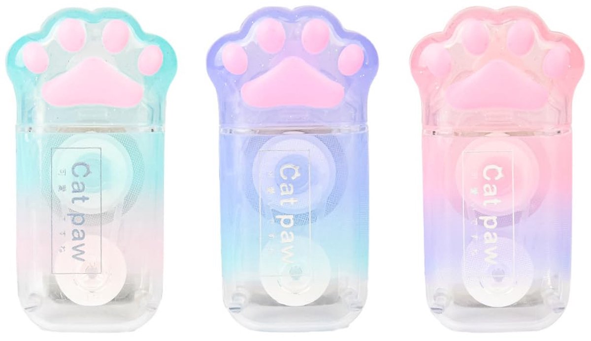 Mini Korrekturroller met kattenpootjes design - 3 stuks