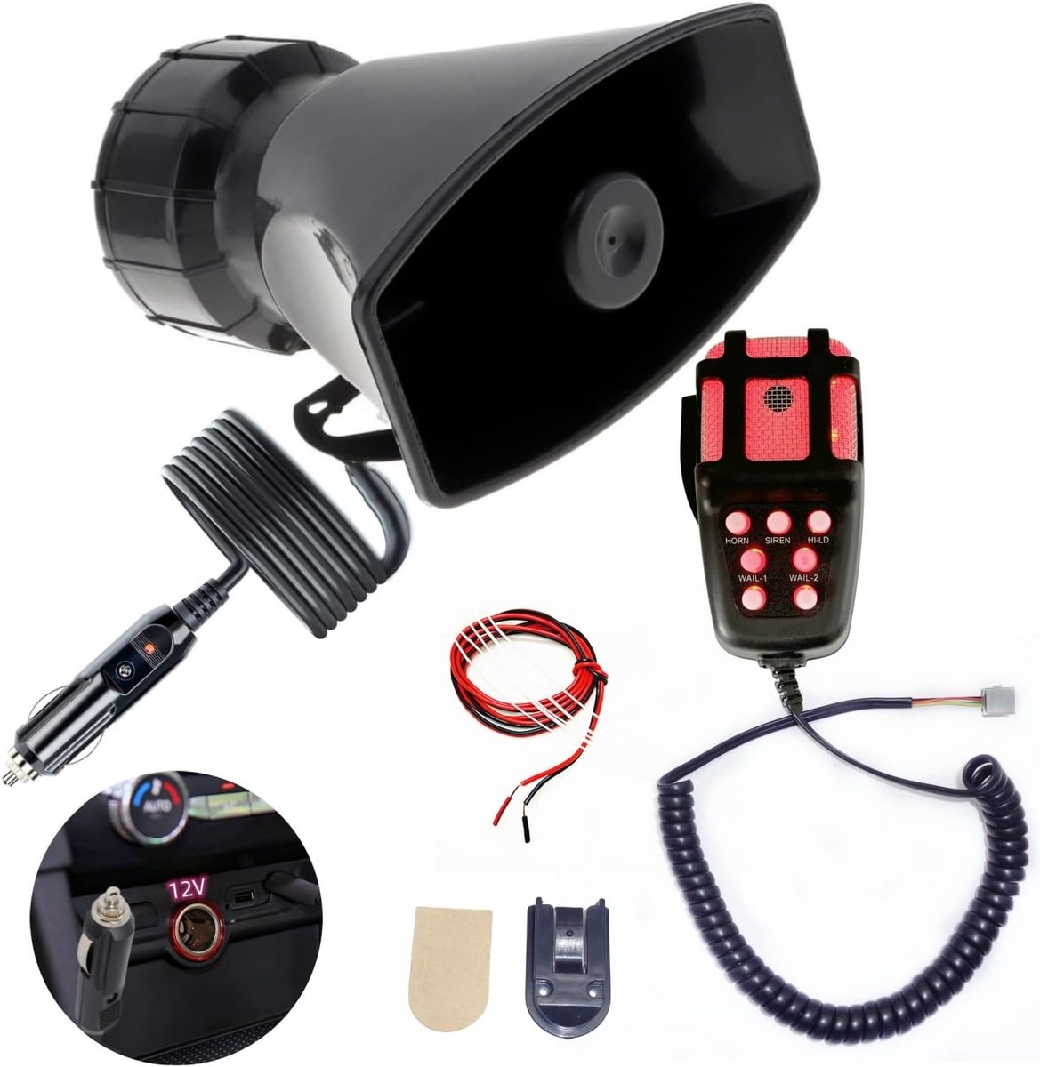 Car Horn Car Siren Horn 7 Tone Simple Connection Car Cigarette Lighter 135db Air Horn Emergency Sound Amplifier with - ShopVlot