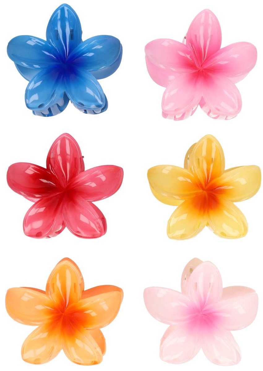 Haarsoires Haarspeld Haarklemmen 8cm – XL Lelie Bloemvorm – Blauw Geel Roze Oranje – Set van 6 - Haarclip Klem - Hair Claw - voor Opsteken Haar - Hair Clip - Decoratieve Haaraccessoire