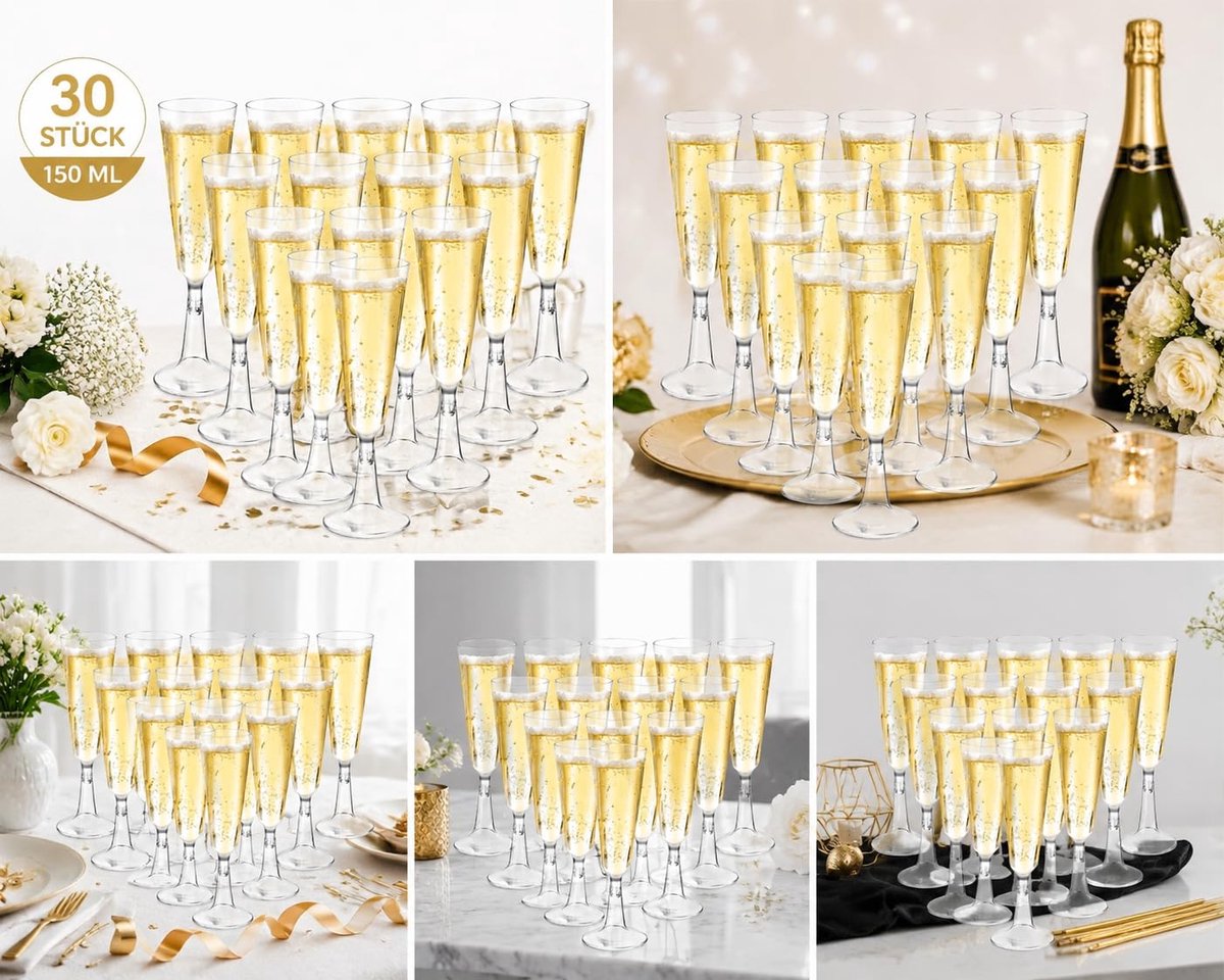 Champagneglazen 150 ml - kunststof - transparant - perfect voor bruiloften - ShopVlot