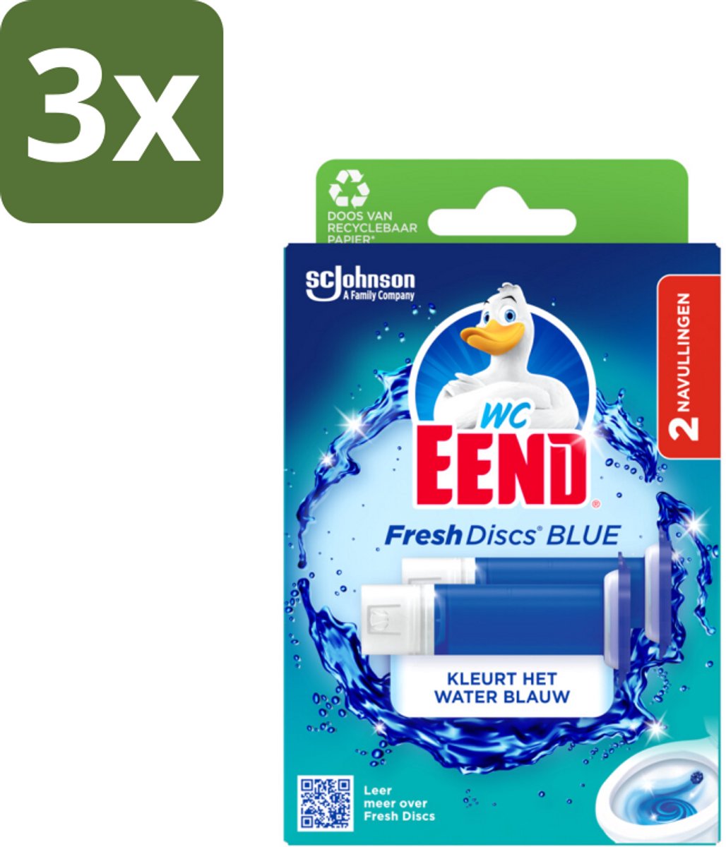 WC Eend - Fresh Discs Coloring Blue - Duo Navulling - Kleurt Water Blauw & Verfrist - 72 ml - Bulkverpakking - 3 stuks