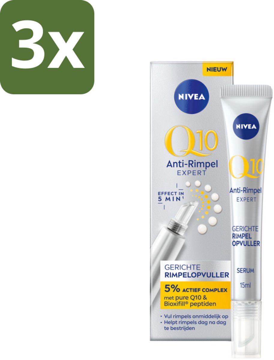 NIVEA - Oogserum - Q10 Anti-Rimpel Expert - Rimpelopvuller - Voor rijpe huid - Met Q10 - 15 ml - Bulkverpakking - 3 stuks