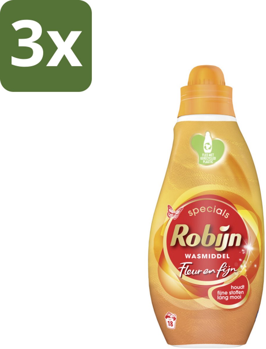 Robijn Specials - Fleur & Fijn - Vloeibaar Wasmiddel - 18 Wasbeurten - Bulkverpakking - 3 stuks