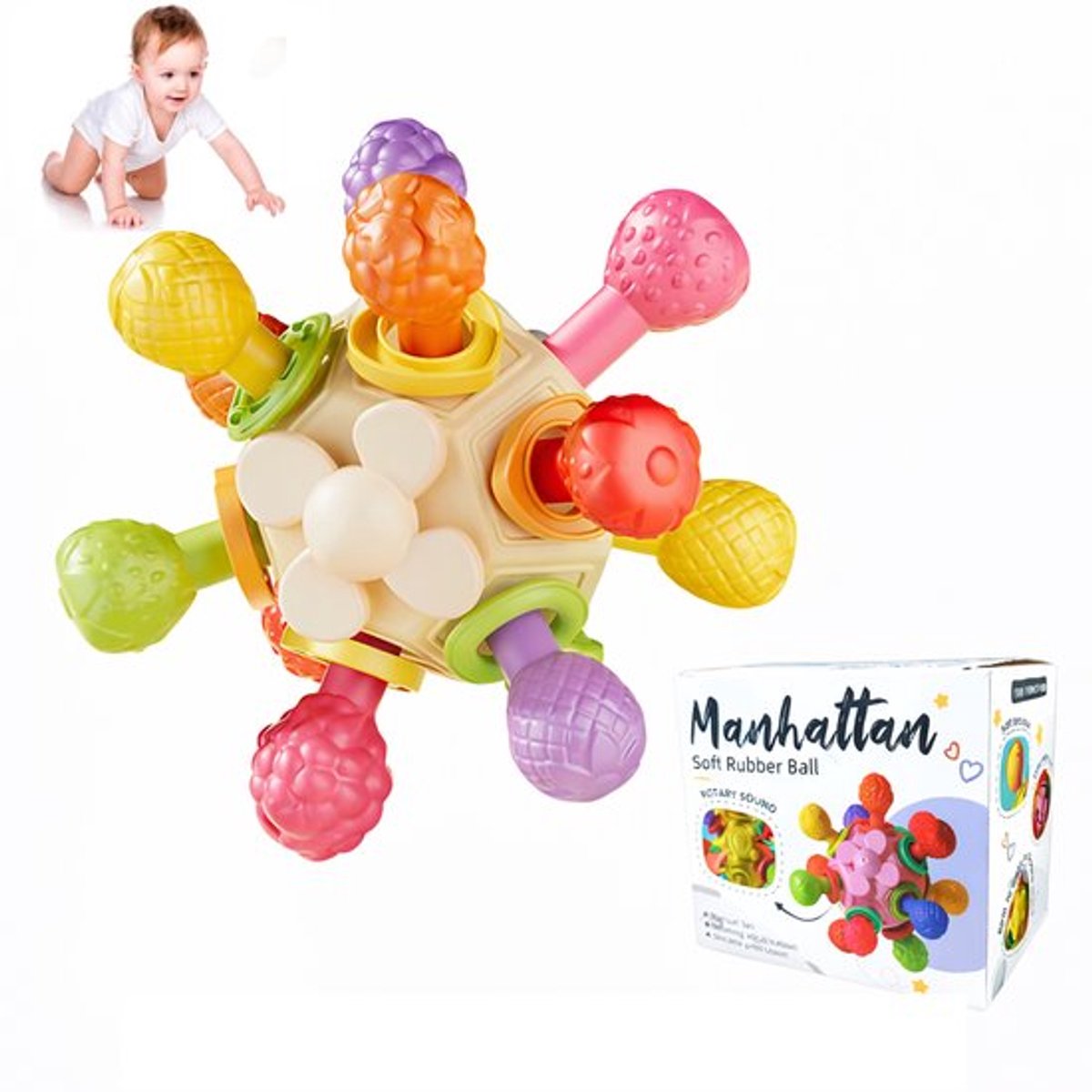 Casalora Baby Speelgoed – Bijtspeelgoed – Montessori Sensorisch Speelgoed – Babyspeelgoed Vanaf 6 Maanden – Grijpspeelgoed – Cadeau voor Baby – Lichtgeel