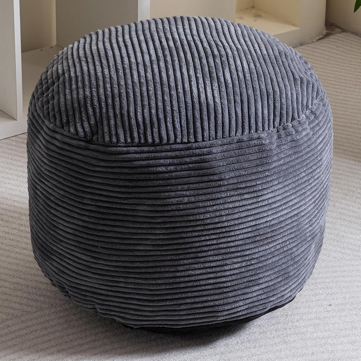 Stijlvolle voetenbank - 65 cm - corduroy poef - 2-in-1 voor woonkamer - donkergrijs