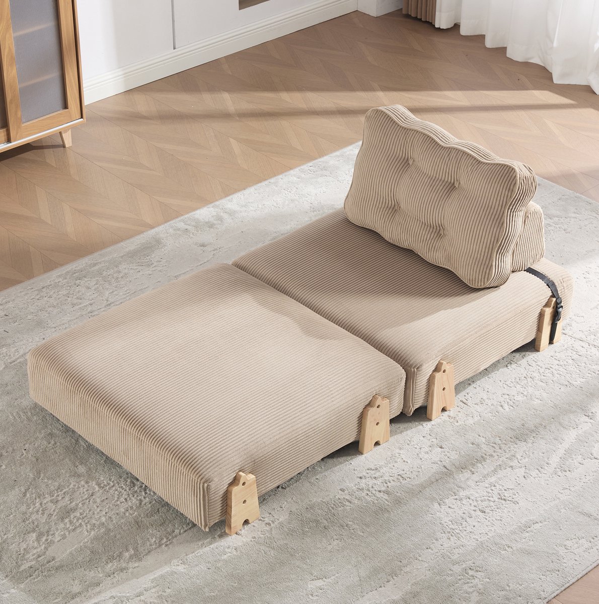OKWISH Inklapstoel – 1-Zits Slaapstoel – Van Zitplaats Naar Ligbed – Voor Woonkamer, Slaapkamer En Logeerkamer – Cord – Khaki
