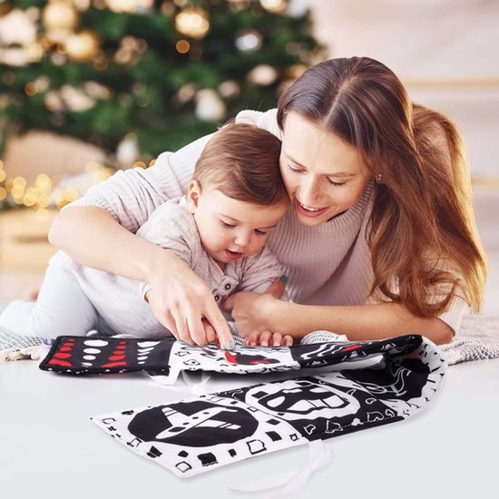 Babyboek - Zwart-wit stoffen boek - Prentenboek van stof - Zwart-wit dubbelzijdig stoffen babyboek - Babyspeelgoed 0-6 maanden - Speelgoed voor leren over waarneming - Cadeaus voor baby's - Alfabet & Transportstijl - Lieveheersbeestje — afbeelding 4
