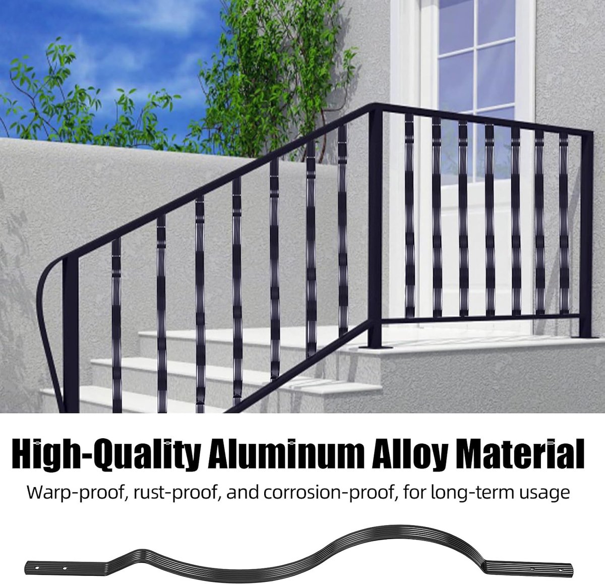 Aluminium Balusters 82 cm Gebogen, Matzwart Hekwerk Spijlen met Ribbels, 25 Stuks