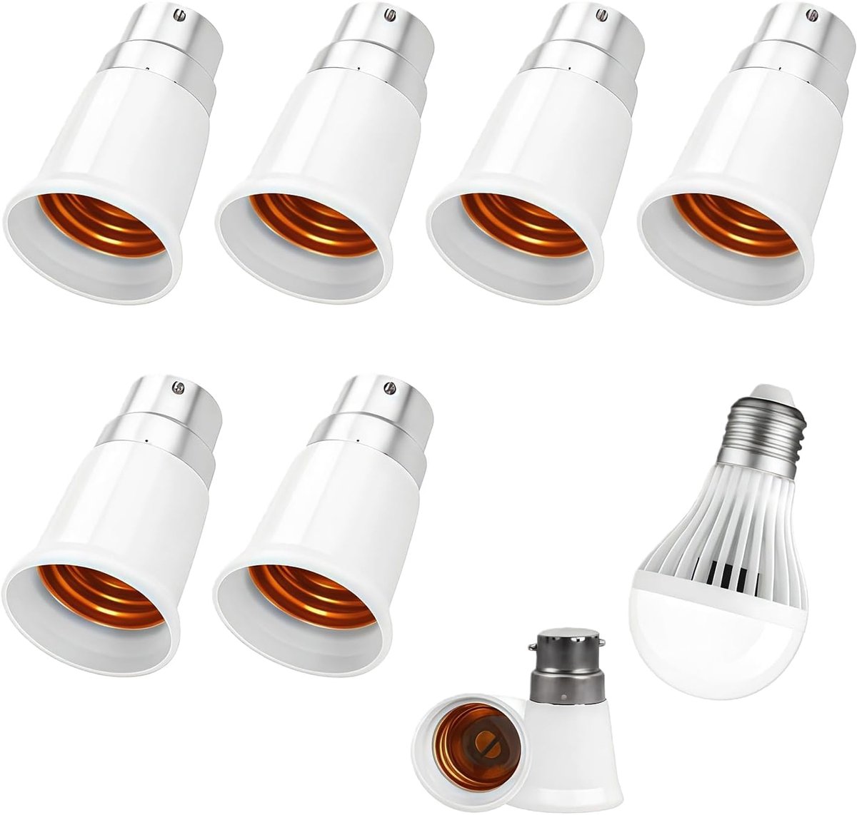 Pack of 6 adapters B22 to E27, B22 to E27 socket, adapter bulb E27 to B22, socket B22 to E27, b22 to E27 socket - ShopVlot