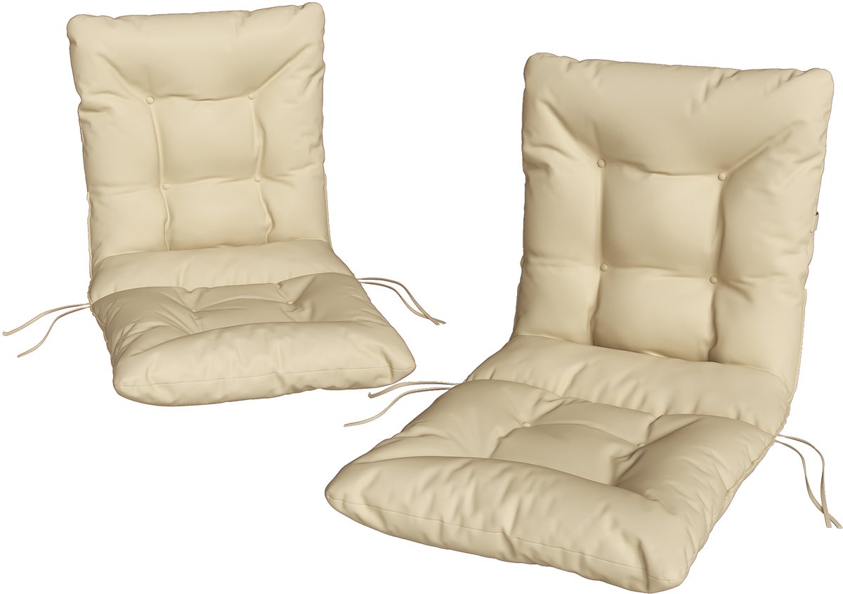 Set van 2 Tuinkussen Lage Rug – 120x50 cm – Zitkussen Matraskussen – Beige