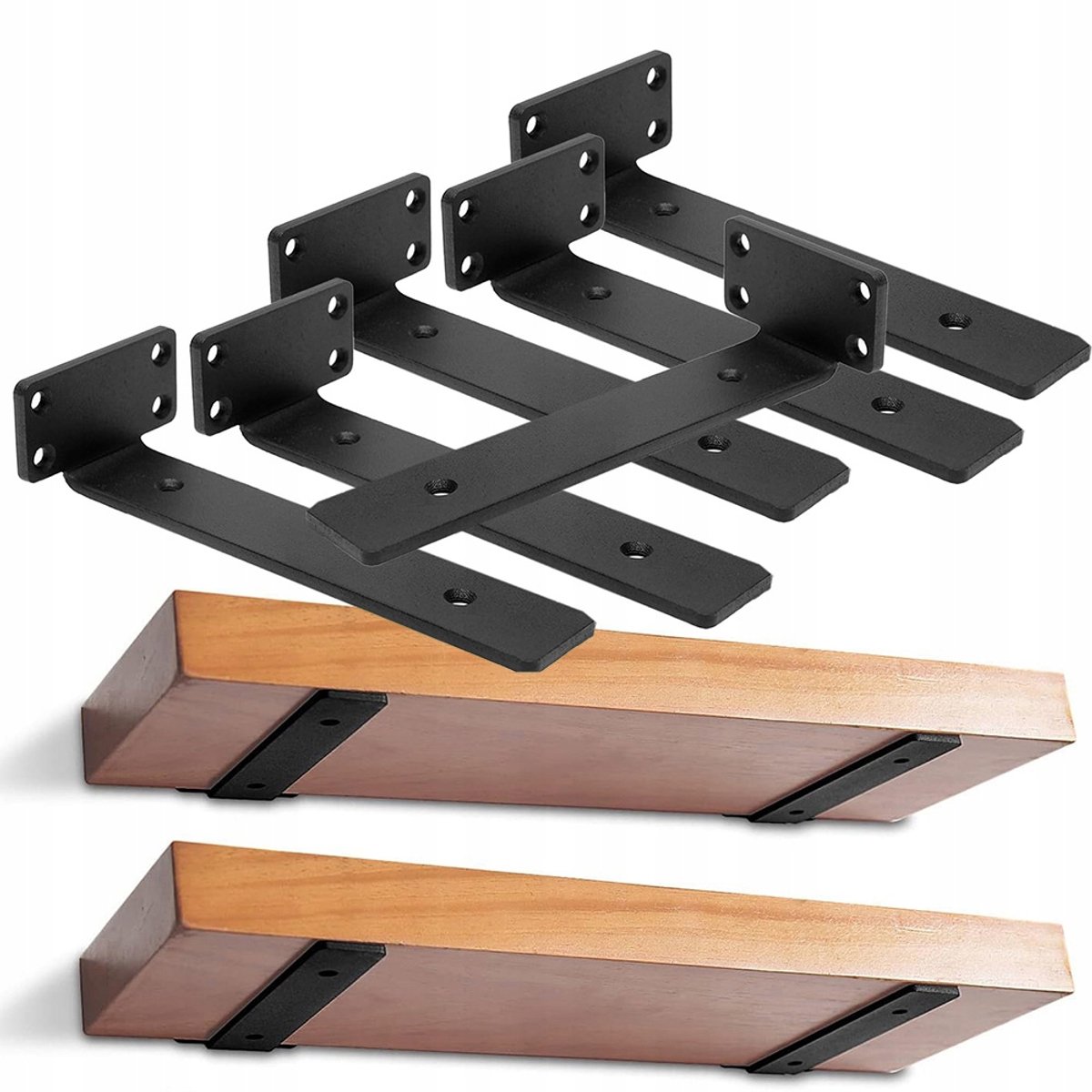 Set van 6 Zwarte L-vormige Plankdragers - 8 Inch - Merkloos