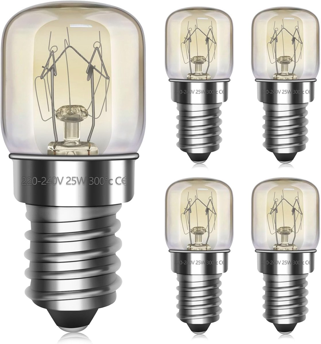 KZQ Set van 5 E14 ovenlampen - Dimbaar - 250 lumen - Warm wit 2700K - Geschikt voor zoutlampen, magnetrons, kaarsfornuizen en koelkasten
