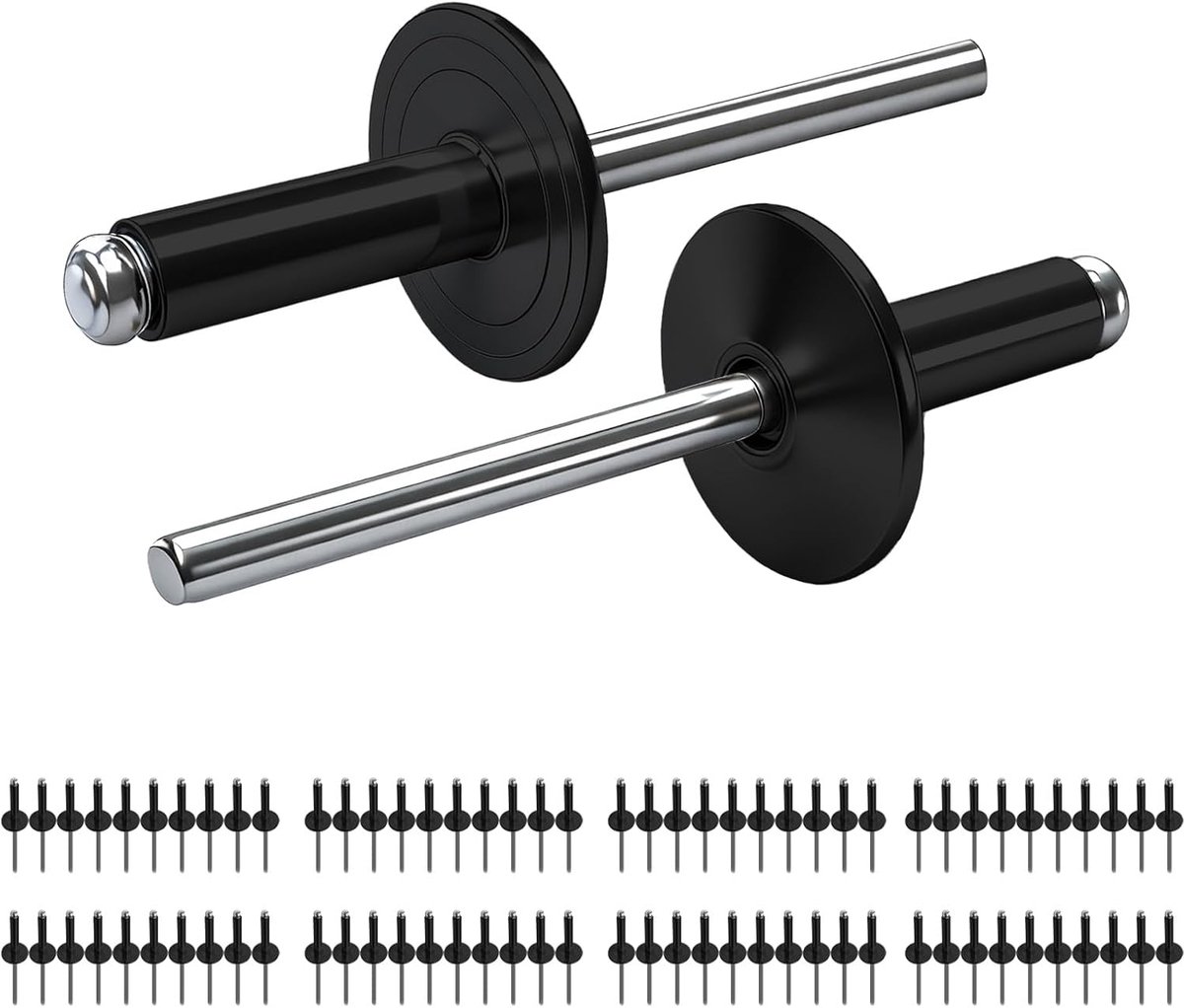 80pcs 0.5 x 12mm Aluminum Blind Rivets with Large Flange, Black, Wide Head Pop Rivets for Industry, Metal, Sheet - ShopVlot