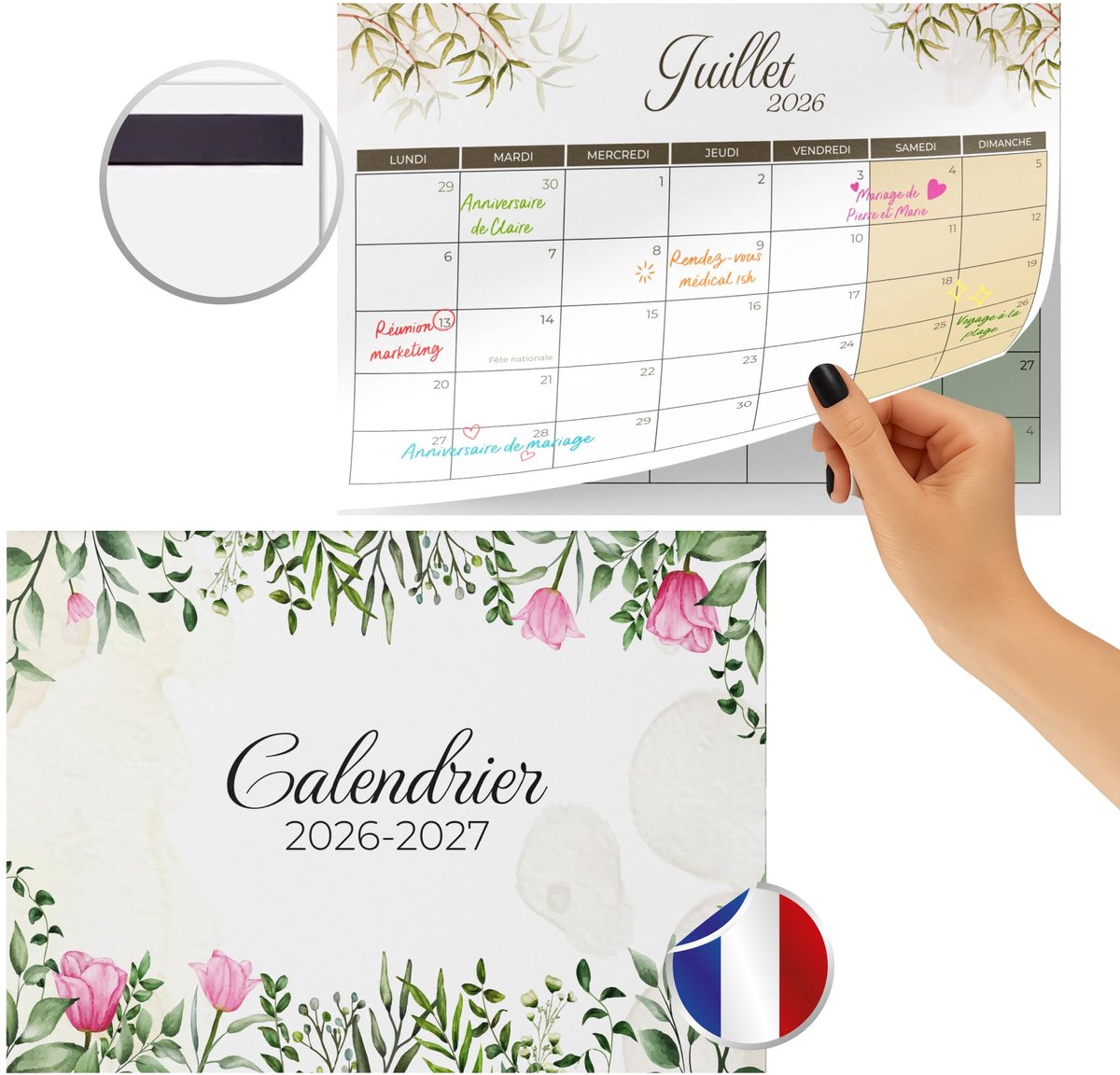 Finoly Magnetische Koelkastkalender Juli 2026 December 2027 (18 Maanden) in het Frans - ShopVlot