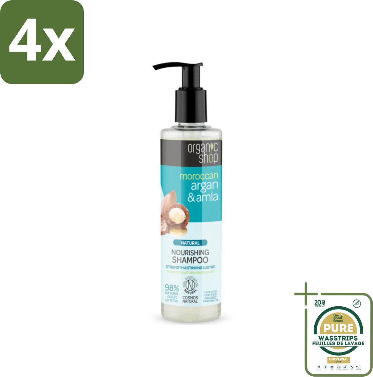 Organic Shop - Natural Nourishing Shampoo - Argan Hair & Amla - Herstellend en Voedend - 280 ml - Voordeelverpakking - 4 stuks - Amla shampoo - Haar herstel shampoo