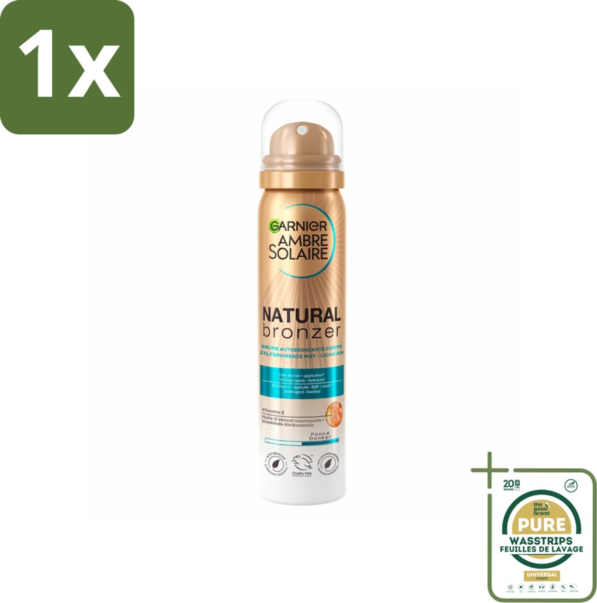 1 x Garnier - Ambre Solaire - Body Mist - Natural Bronzer - 150 ml- Natuurlijke Bruining - Zelfbruinende Mist - Lichaam Teint - Gezicht Teint - Abrikozenpitolie