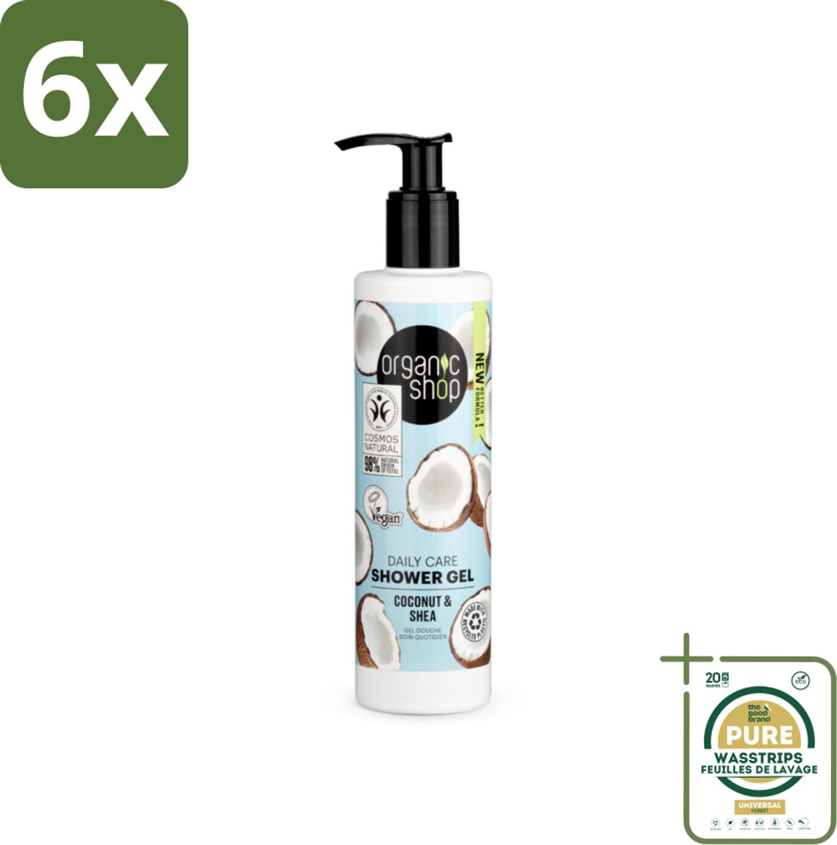 Organic Shop - Daily Care Coconut & Shea Shower Gel - Hydratatie & Verzorging - 280 ml - Voordeelverpakking - 6 stuks - Douchegel met mango - Douchegel met tangerine