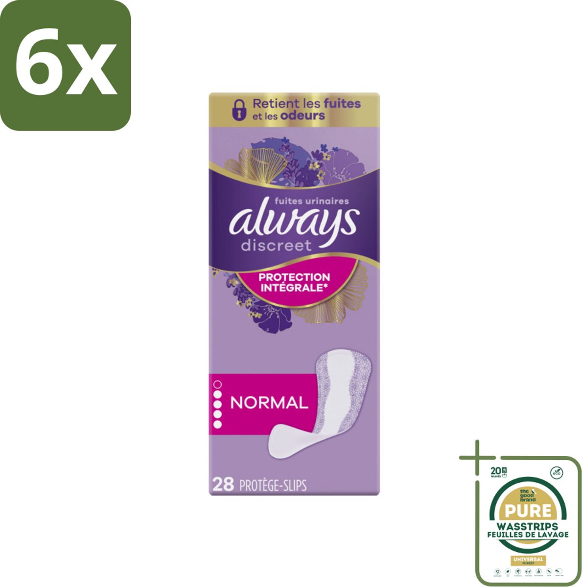 Always - Inlegkruisjes - Long - Protection - 28 Inlegkruisjes - Voordeelverpakking - 6 stuks - Blaaszwakte - Discreet