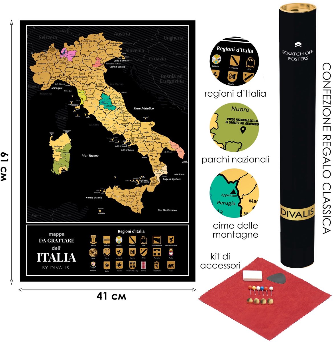Kraskaart Italië - Grote kraskaart - Scratchable poster - Ontdek je reisbestemmingen - ShopVlot