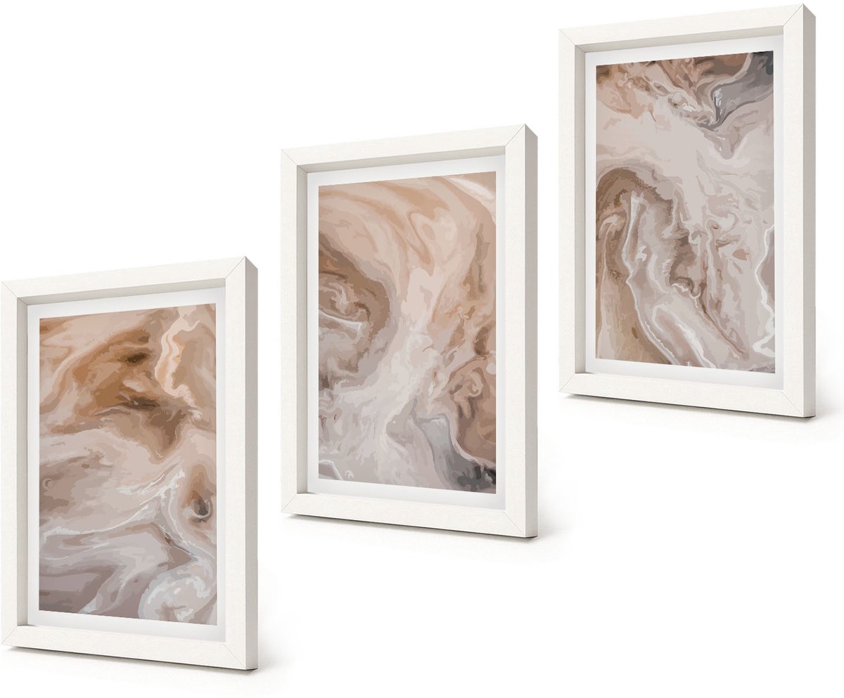Coloray 3-Delige Schilderij Set - Abstracte marmerpatronen, steentexturen - 20x30 - Muurdecoratie - Wanddecoratie - Slaapkamer - Decoratieve Schilderijen