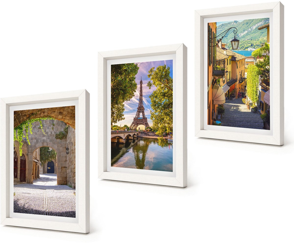 Coloray 3-Delige Schilderij Set - Prachtige straten, historische architectuur, Eiffeltoren - 20x30 - Wanddecoratie - Moderne Interieurdecoratie - Decoratieve Schilderijen