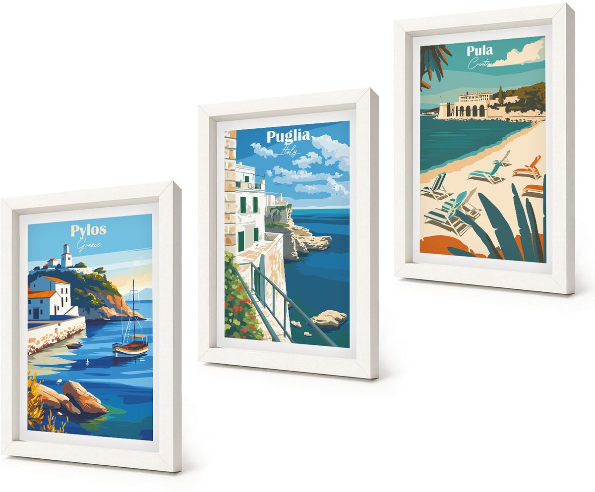 Coloray 3-Delige Schilderij Set - Schilderachtige kustlandschappen uit toeristische landen - 20x30 - Wanddecoratie - Moderne Interieurdecoratie - Muurdecoratie