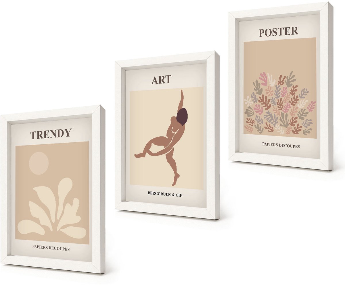 Coloray 3-Delige Schilderij Set - Abstracte vormen en figuren van Henri Matisse - 20x30 - Decoratieve Schilderijen - Woonkamer - Interieur - Interieur Decoratie