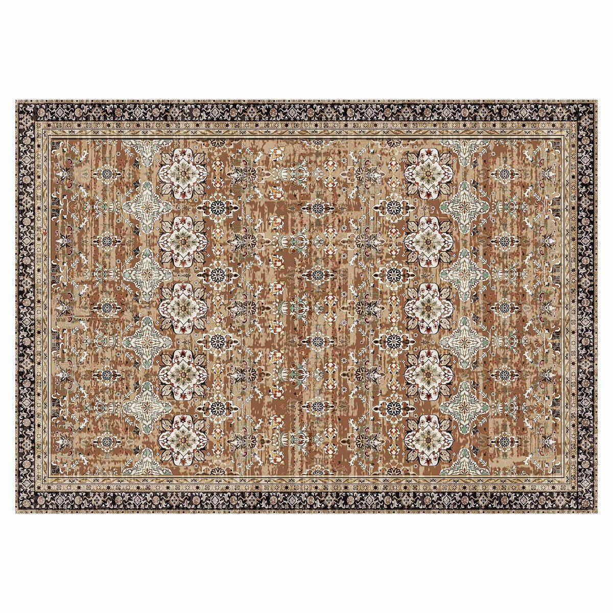 Vintage Stijl Antislip Tapijt 2743x3658mm Bruin/Groen voor Woonkamer