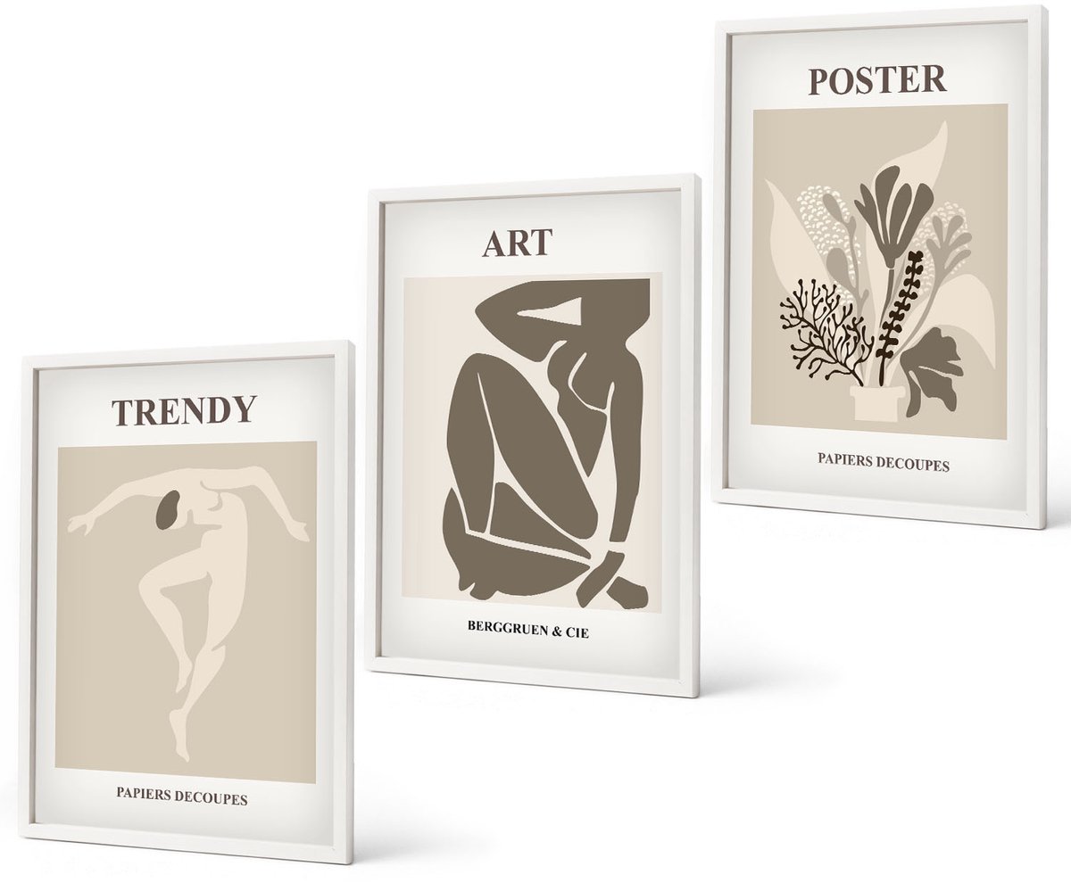 Coloray 3-Delige Schilderij Set - Mensfiguren Met Planten Van Henri Matisse - 40 x 60 - Wanddecoratie - Muurdecoratie - Woonkamer - Interieur Decoratie