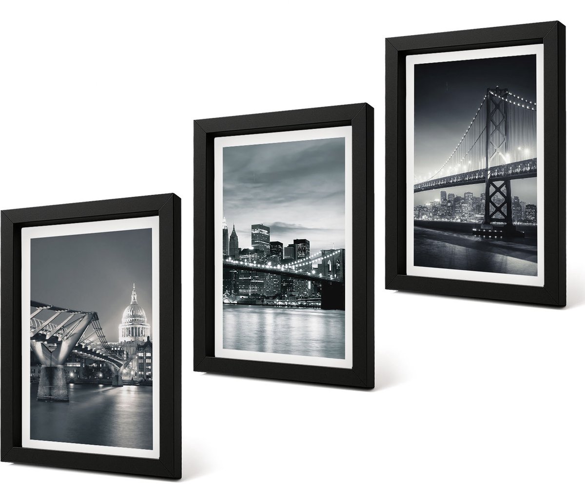 Coloray 4-Delige Schilderij Set - Bruggen en stedelijke architectuur in grijstinten - 20 x 30 cm - Decoratieve Muurdecoratie - Slaapkamer - Stijlvolle Muurdecoratie