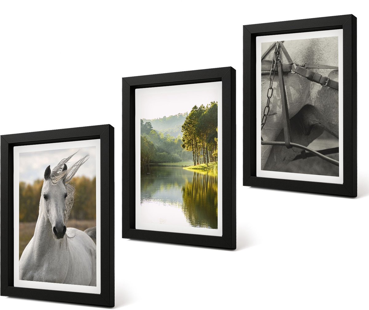 Coloray 4-Delige Schilderij Set - Witte paarden aan de rivier - Natuurlandschap - 20 x 30 cm - Wanddecoratie - Schilderijen Set - Kantoor - Woonkamer Decoratie