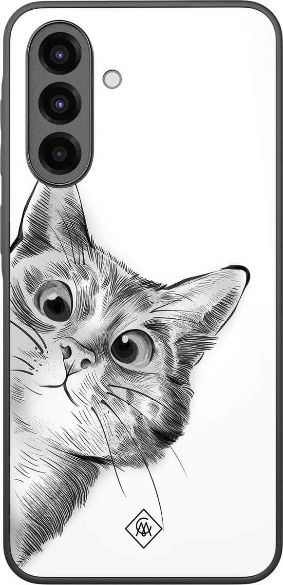 Casimoda® hoesje - Geschikt voor Samsung Galaxy A37 - Peekaboo Kat - Zwart TPU Backcover - Kat - Wit
