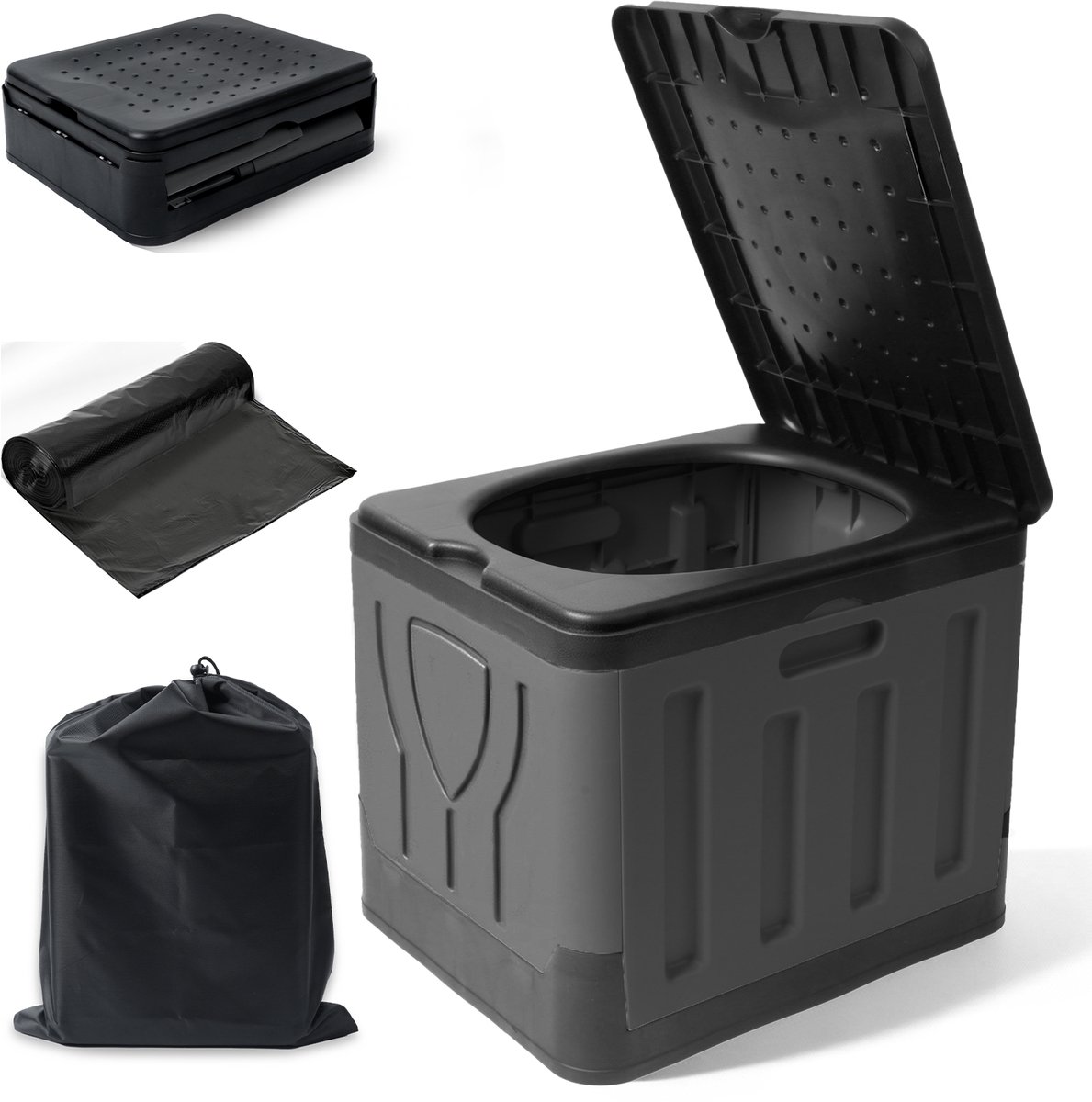 Arvioo-Vouwbaar campingtoilet zwart-30cm-100kg draagvermogen-voor kamperen vissen