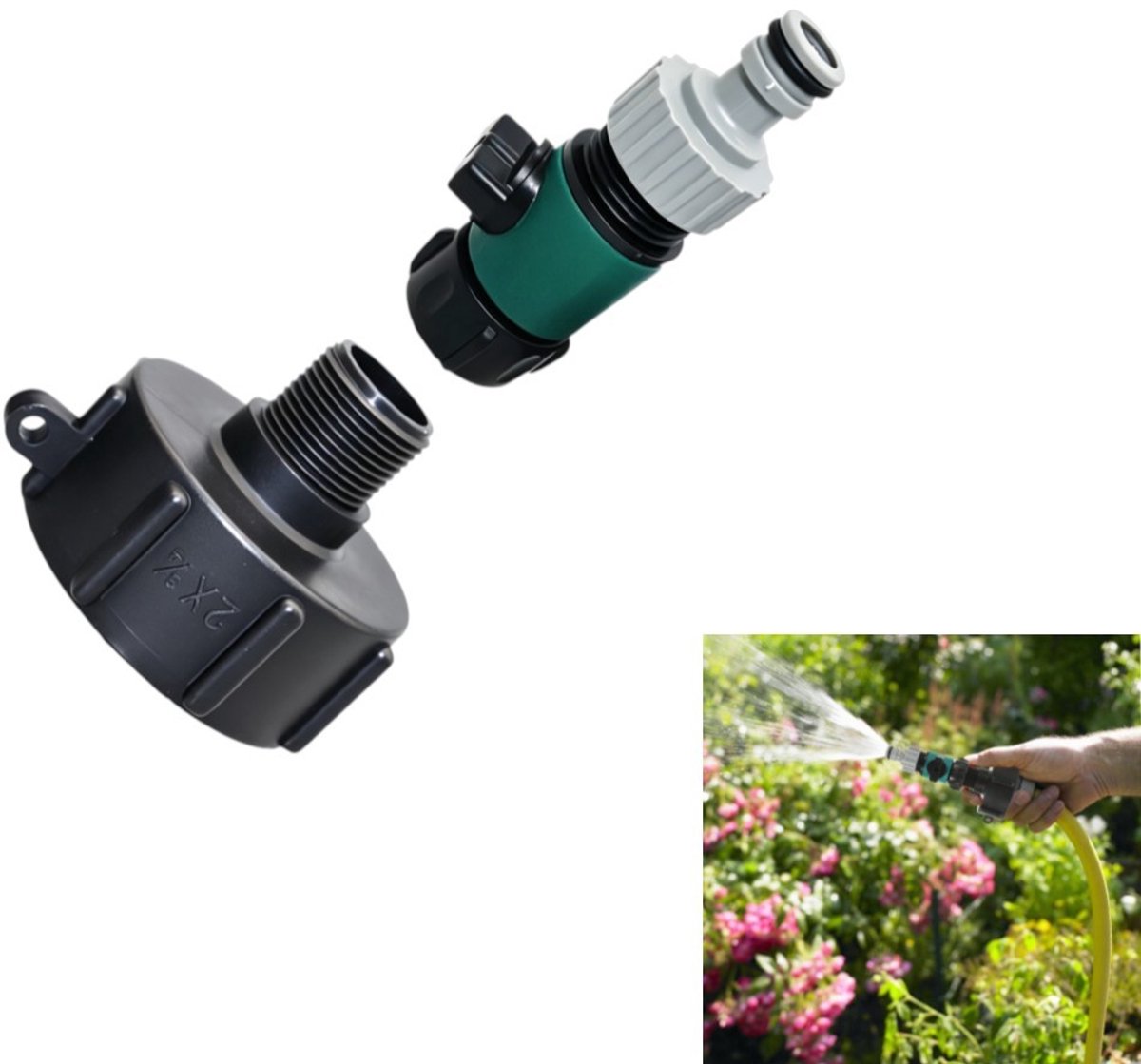 Groene tuinslangkoppeling - Duurzame slangkoppelingen - S60*6 grove schroefdraad - Geschikt voor buitenbesproeiing, tuinieren, autowassen en irrigatie - 12,2*7,5 cm