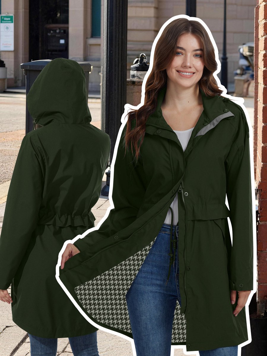 ATLASLAVA Regenjas Dames Waterdicht met Capuchon - Regenmantel - Ademende Jas - Lange Overgangsjas - Trenchcoat - Lente & Herfst - Maat S t/m 4XL