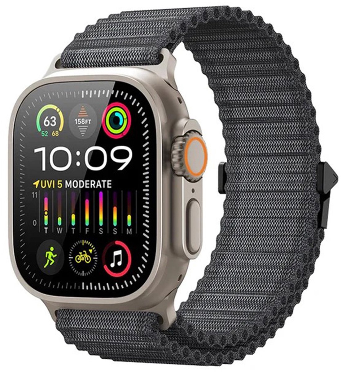 Stravo Outdoor Nylon Bandje – Geschikt voor Apple Watch 46mm (Series 11/10), 45mm (Series 9/8/7), 44mm (Series 6/5/4, SE 1/2/3), 49mm (Ultra 1/2/3) – Trail Loop Sport Horlogebandje met Verstelbare Gespsluiting – Zwart