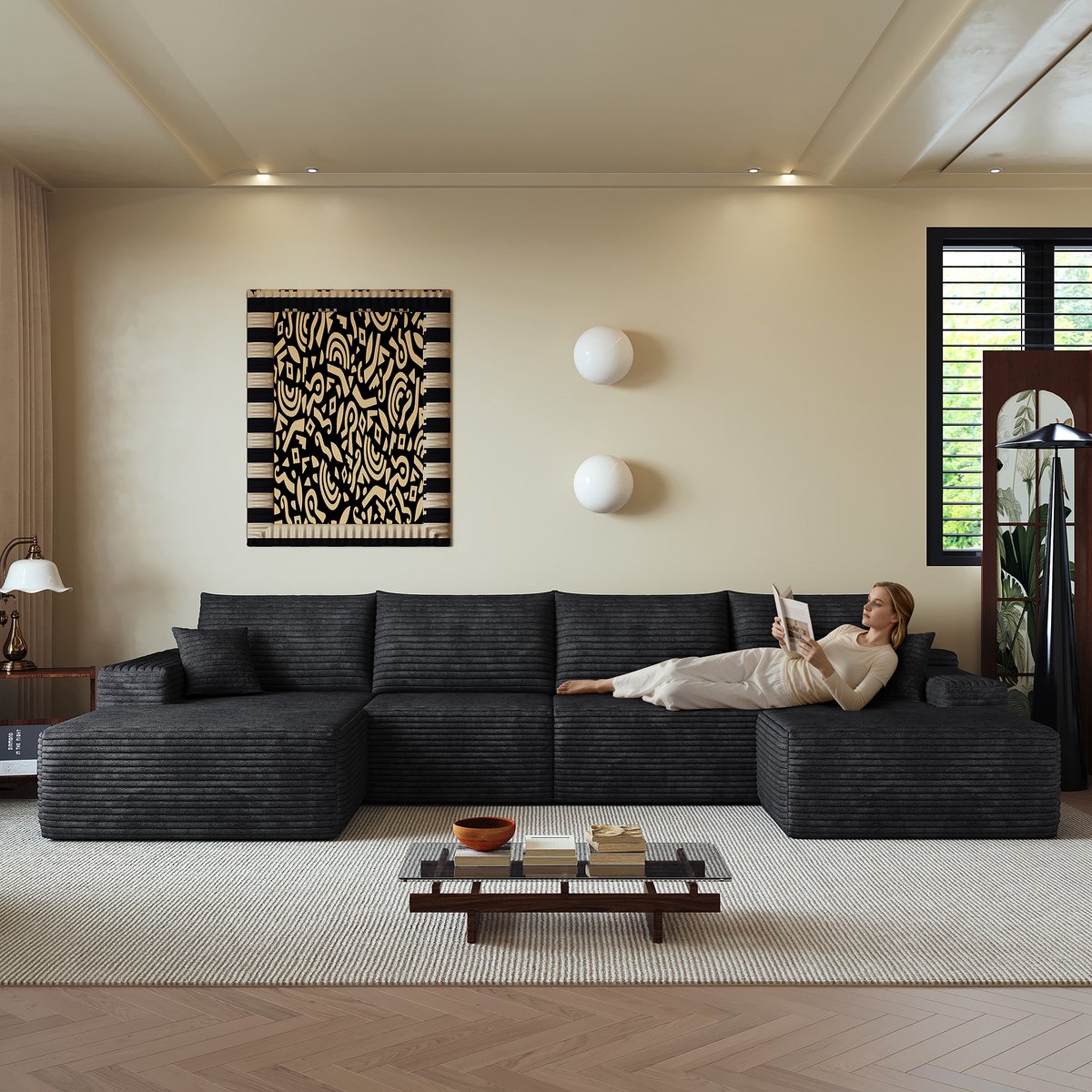 340 cm Hoekbank - Frameloze Modulaire Sofa Met Chaise Longue - Comfortabele Lounge Bank